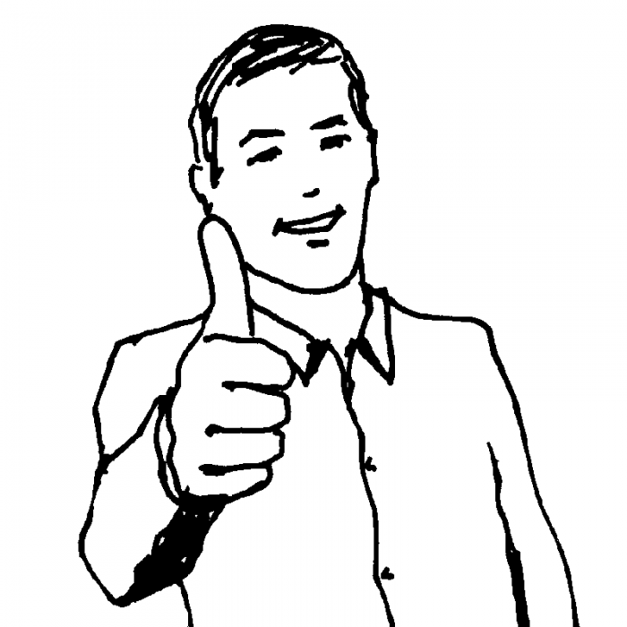 cartoon drawing of man signaling "thumbs up"