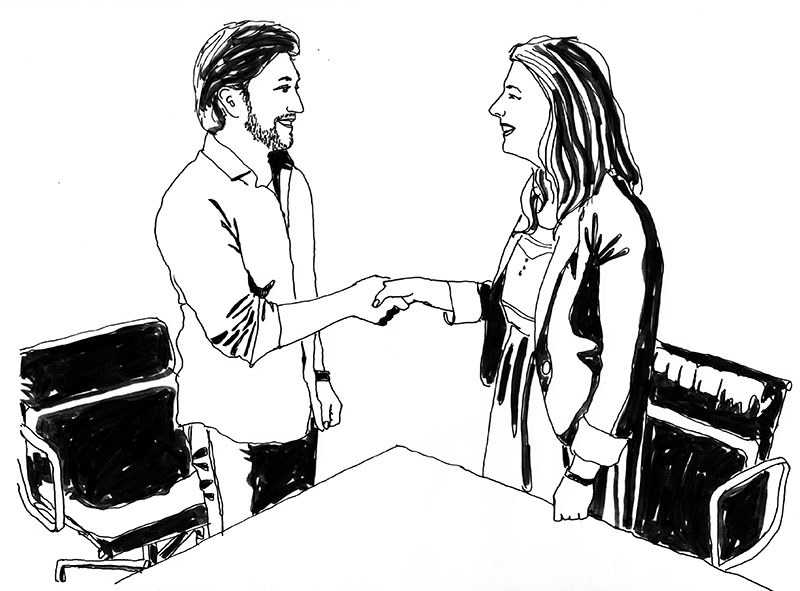 Drawing of two people shaking hands