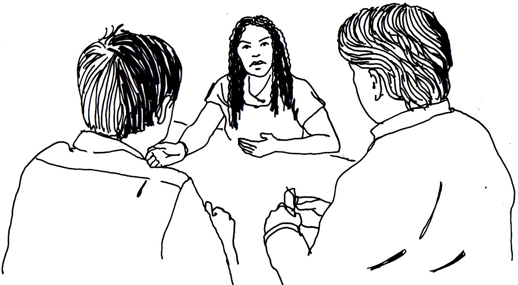 Illustration of three people talking